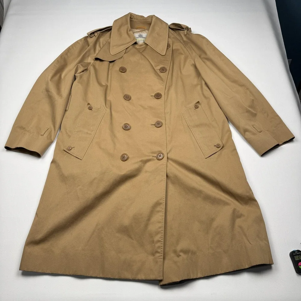 Vintage Aquascutum Aqua 5 Trench Coat Mens 48 Beige Waterproof Double Breasted